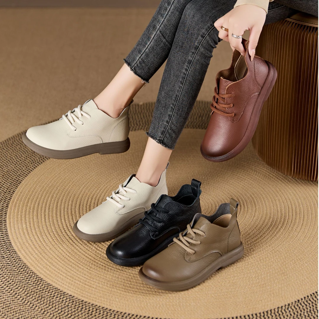 【胡子叔手工鞋】头层牛皮平底舒适秋冬休闲软底英伦风短靴3298