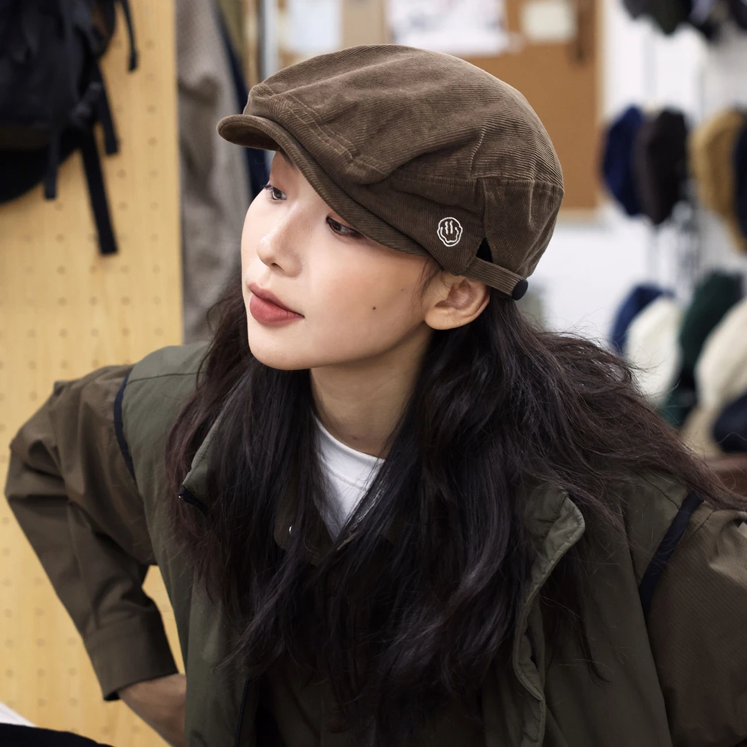 [THE HOBOO] 日系复古前进帽女秋冬2025新款反戴贝雷帽子男报童帽