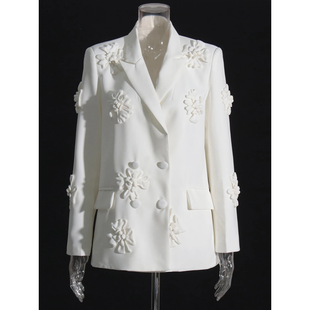 设计感小众风小西装2024新款气质翻领中款重工立体花朵西服外套女