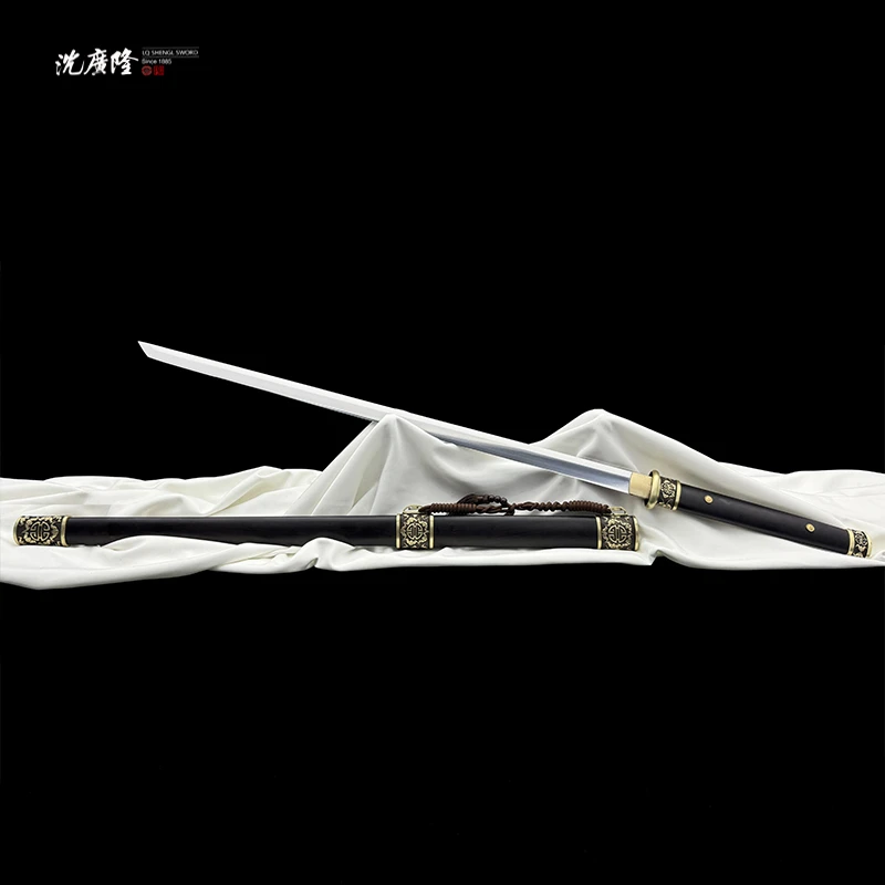 龙泉沈广隆-五福临门刀T12 镜面 黑檀木 黄铜 唐横刀 宝剑 未开刃