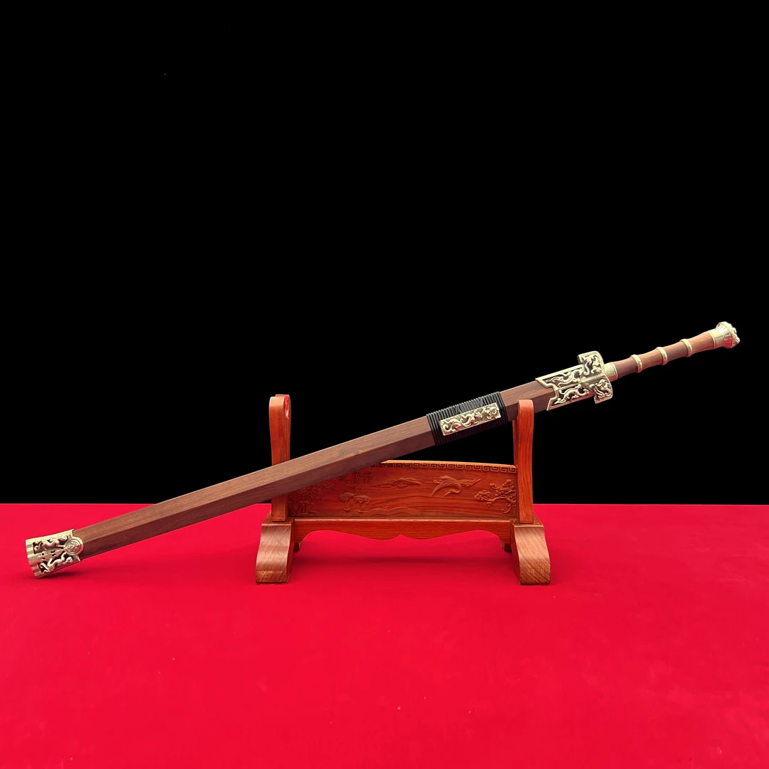 龙泉沈广隆-沈州作品纯钧剑 血檀木 白铜 花纹钢 宝剑 未开刃