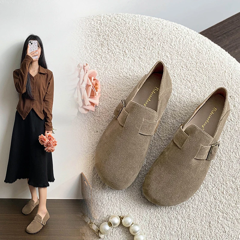 网红2024春秋新款舒适勃肯鞋女一脚蹬懒人浅口单鞋复古平底博肯鞋