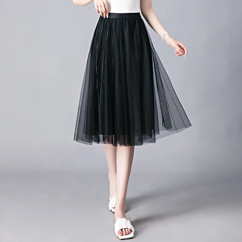正品牌2025春夏季新款时尚气质网纱裙女高腰显瘦垂感半身裙子百搭