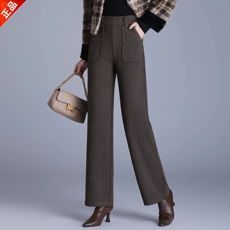 正品2024新款秋冬女梧桐裤休闲窄版阔腿裤垂感时尚高腰直筒裤爆款