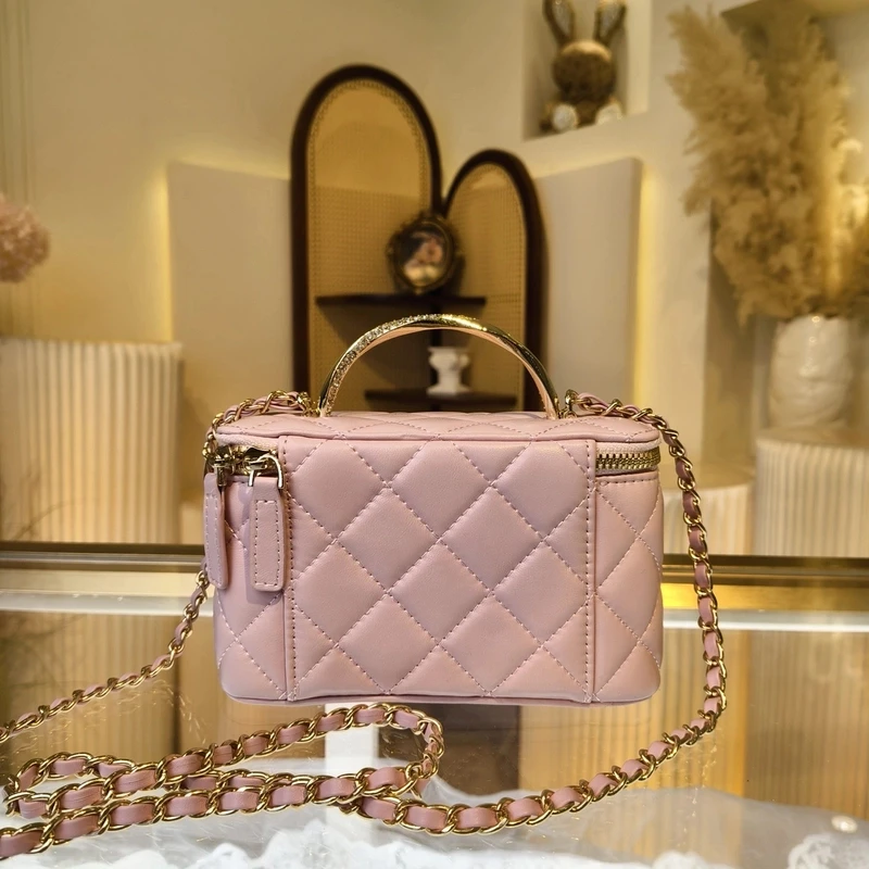 小香风轻奢镶钻手提化妆盒子方包时尚气质手提单肩斜挎包6652