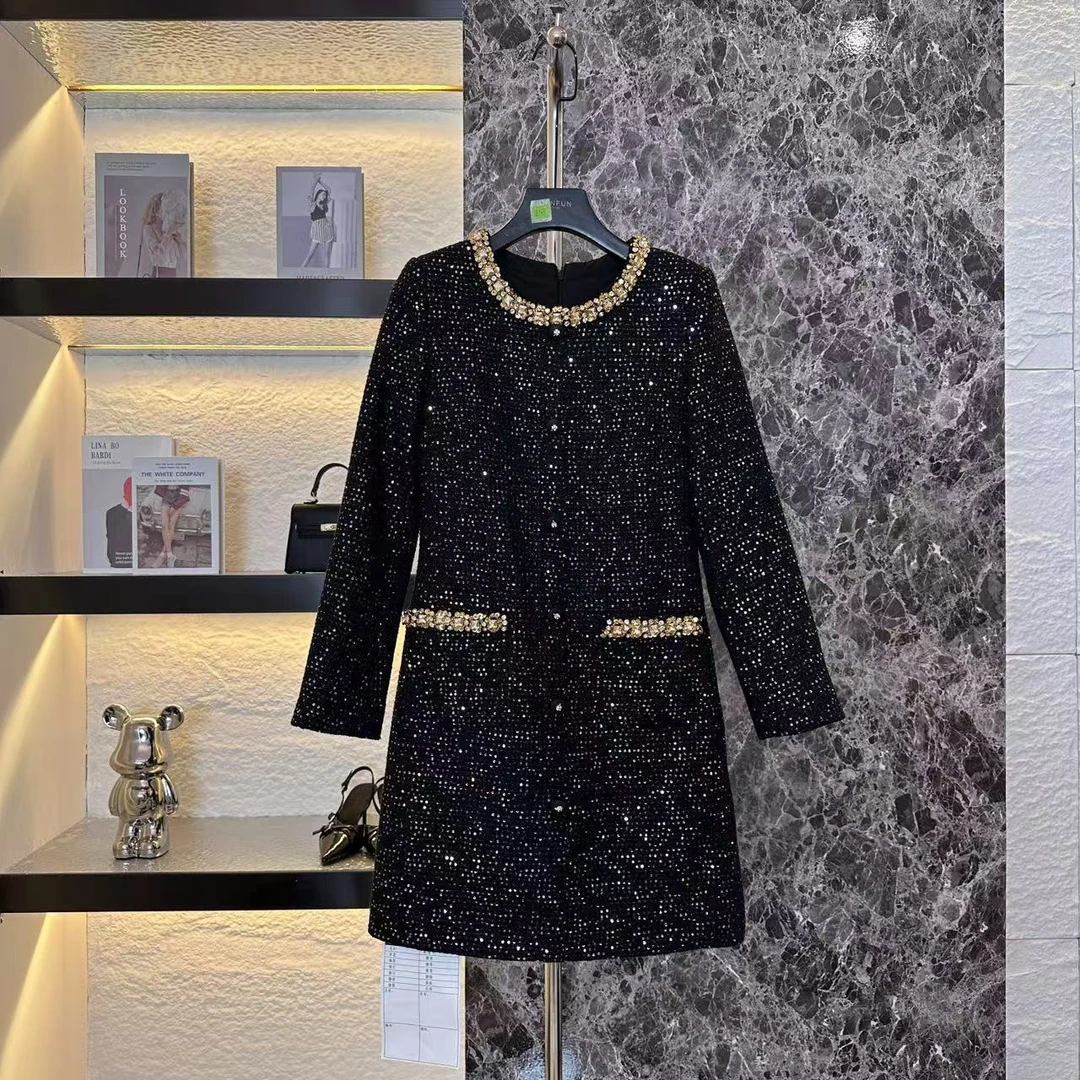 【CENFUN】*网红显瘦气质时尚百搭黑色秋冬连衣裙洋气E031197