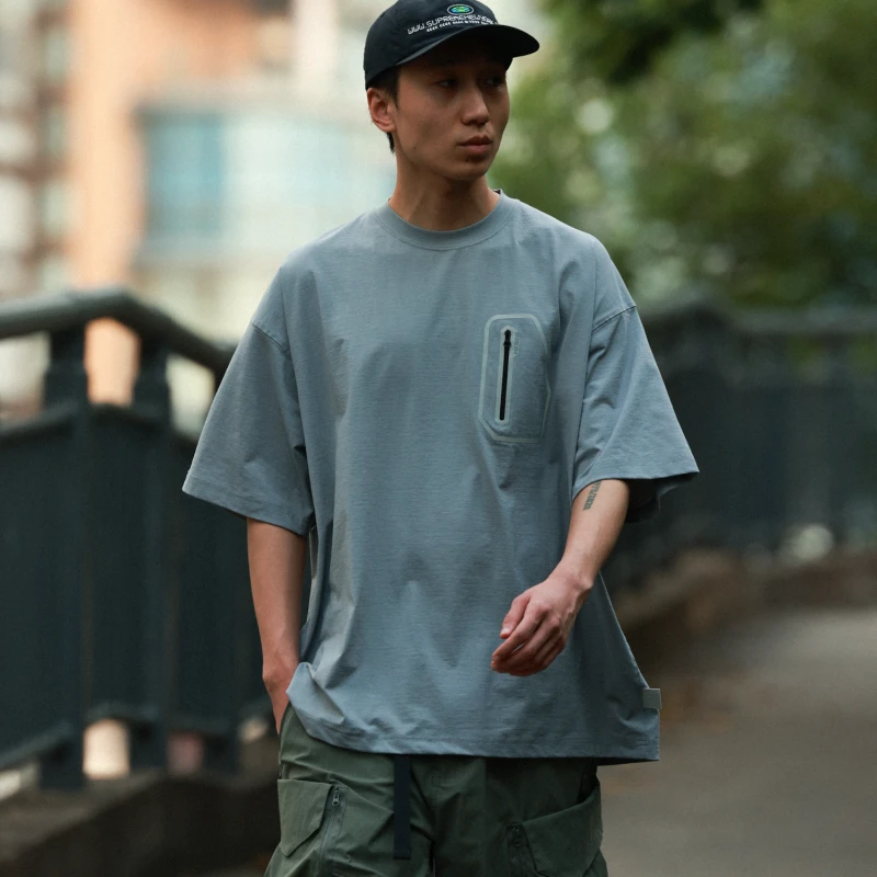 PINSKTBS 24SS夏季日系复古防皱舒适百搭压胶口袋速干T恤短袖男