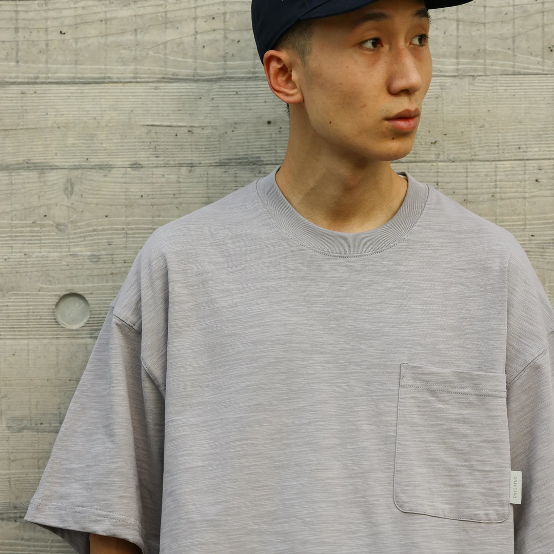 PINSKTBS 23AW日系宽松舒适圆领纯色休闲竹节棉短袖T恤