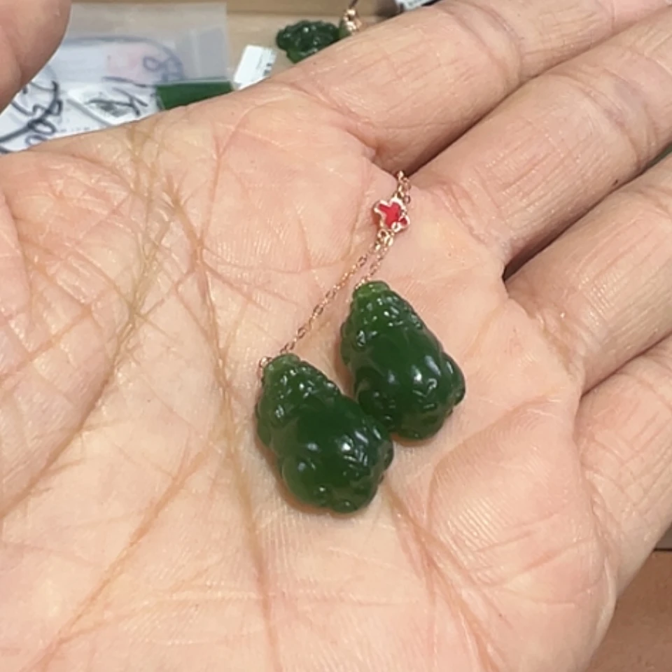 【闪购商品】和田玉耳钩18K金镶嵌