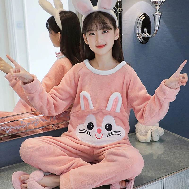 儿童法兰绒睡衣冬季女童珊瑚绒加厚款中大童公主小女孩秋冬家居服