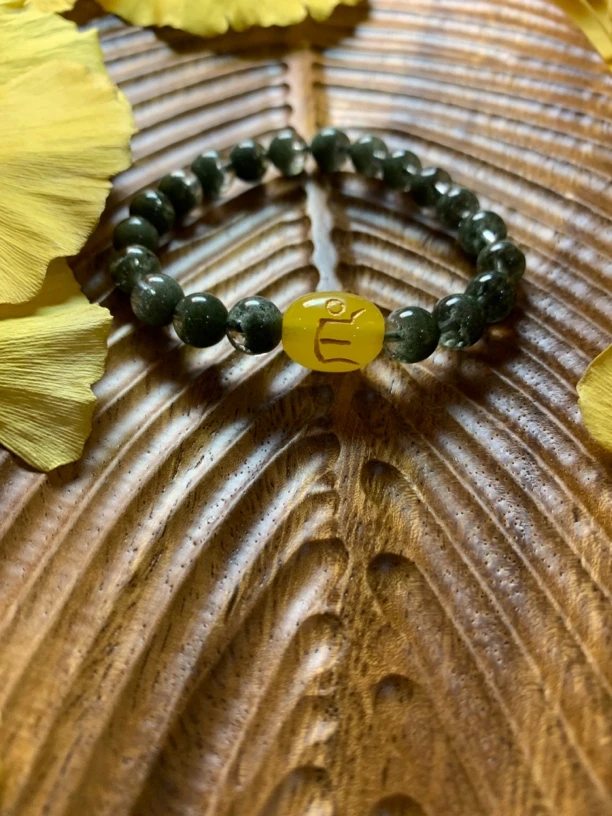 非金属玻璃手链 绿幽灵黄财种子字水晶手串简约单圈