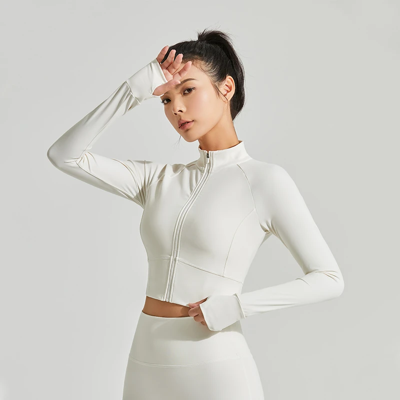 AEROBI ACTIVE蛋壳白 暗夜黑显瘦带拉链立领运动小外套4269