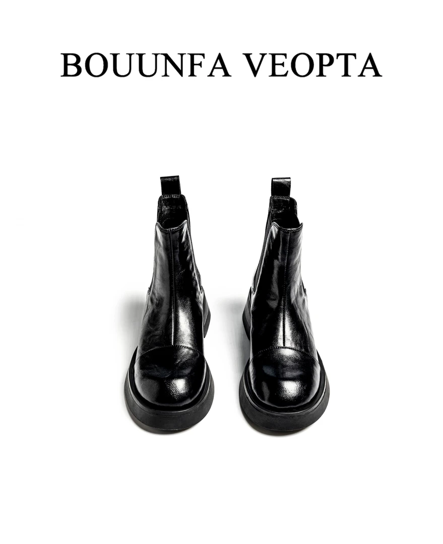 BOUUNFA VEOPTA【BV芯片】 C21百搭圆头短筒胎牛真皮靴子简约切尔西