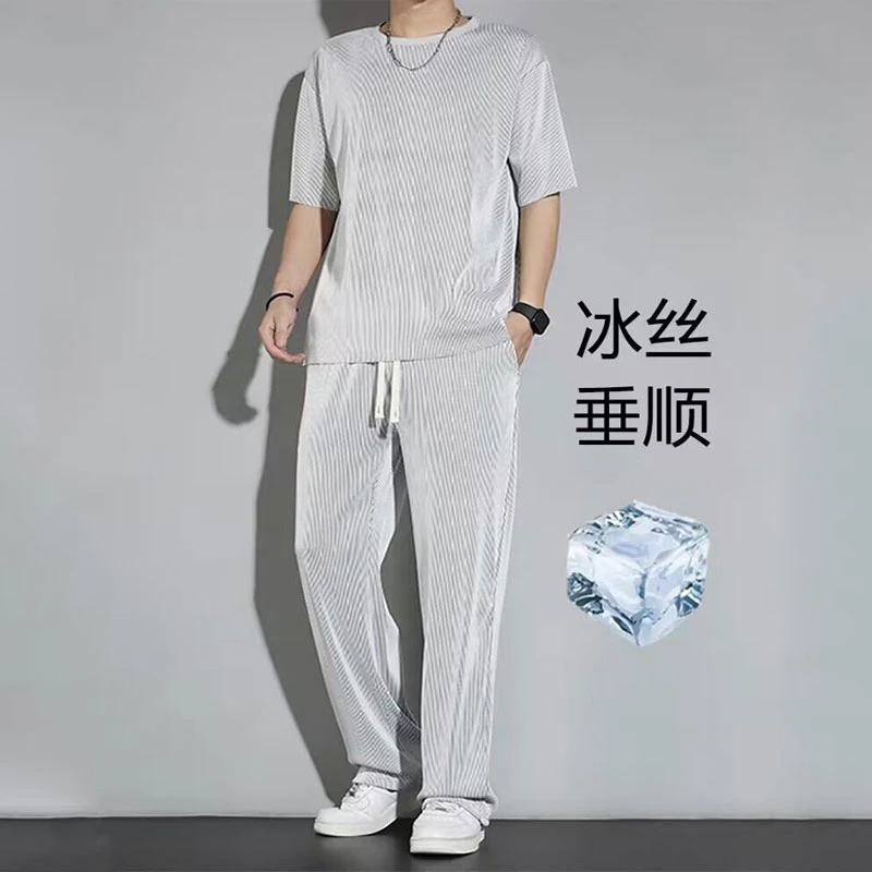 仓石一树潮牌冰丝薄款运动套装男2024夏季休闲短袖t恤速干两件套