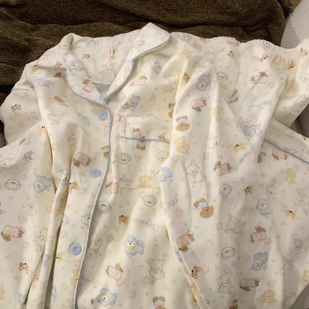 【奇幻小狗】日系ins德绒保暖睡衣女秋冬季卡通可爱家居服保暖套装