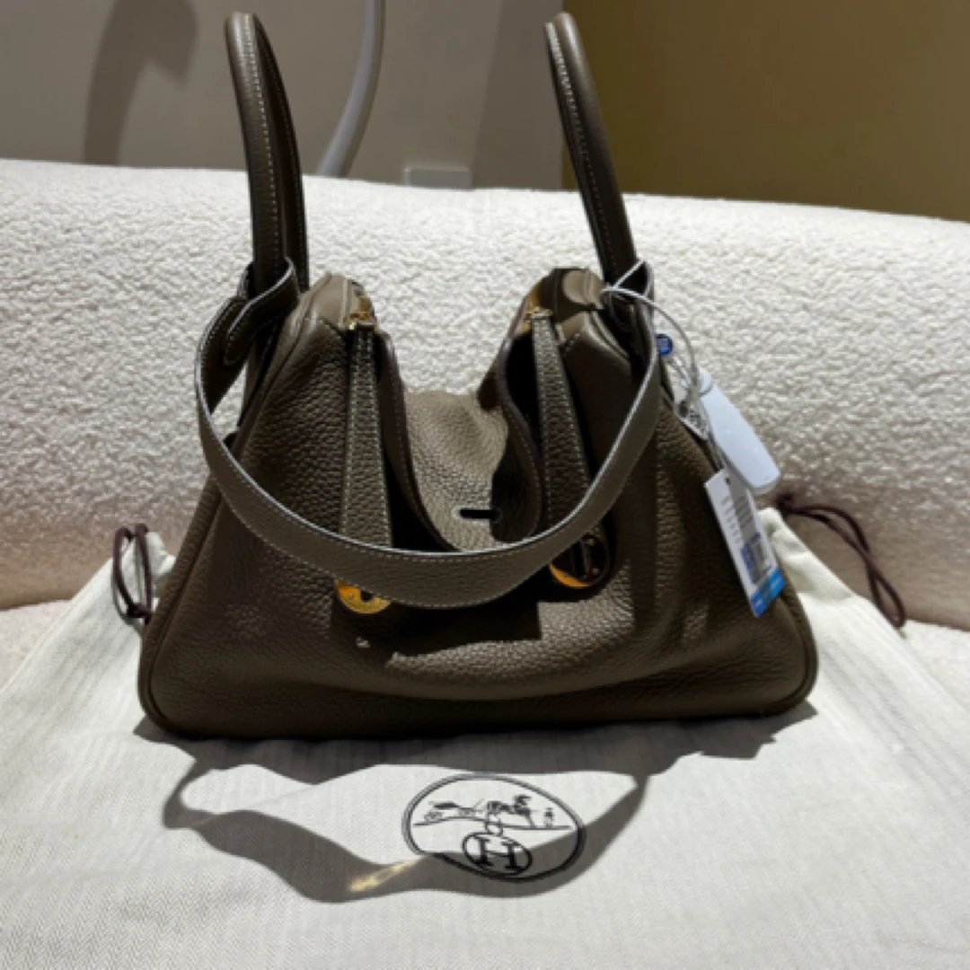 95新 Hermes/爱马仕 lindy30 大象灰斜挎包金扣/JW0658