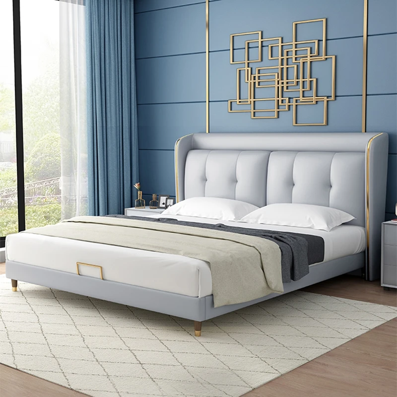 北欧轻奢软包皮床1.8米主卧双人床储物婚床简约现代1.5米实木大床