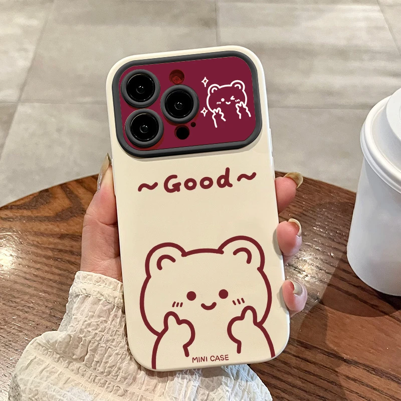 适用【苹果/华为/荣耀/OPPO/小米】点赞小熊防摔磨砂大视窗手机壳