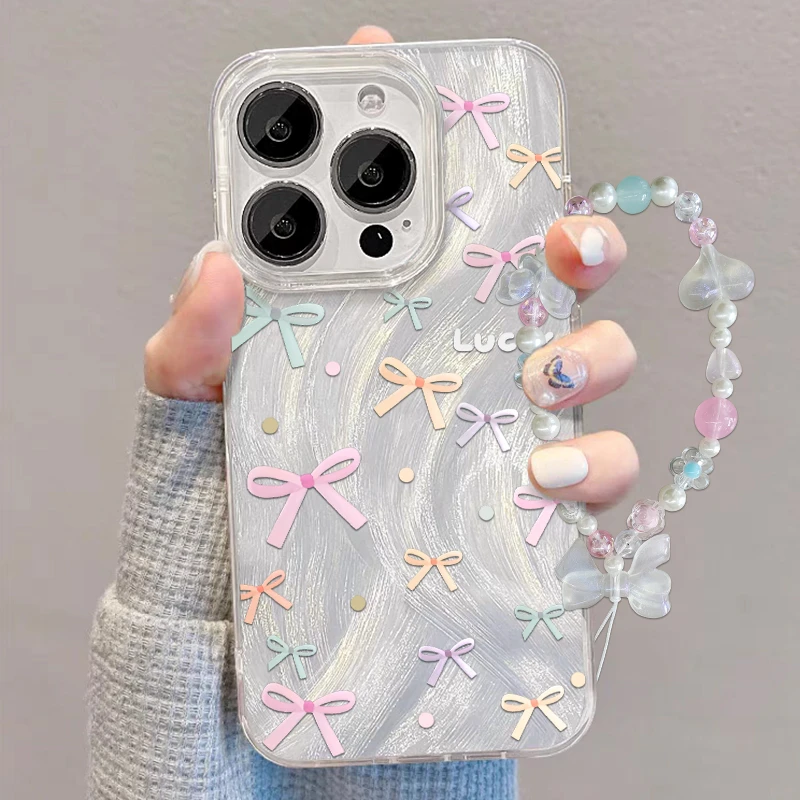 【苹果/华为/荣耀/OPPO/vivo/小米】波点蝴蝶结羽纱防摔ins女手机壳