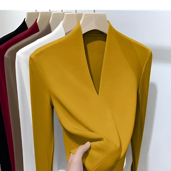 新中式纯欲上衣深v领早秋内搭日常时尚女打底衫简约设计感T恤长袖