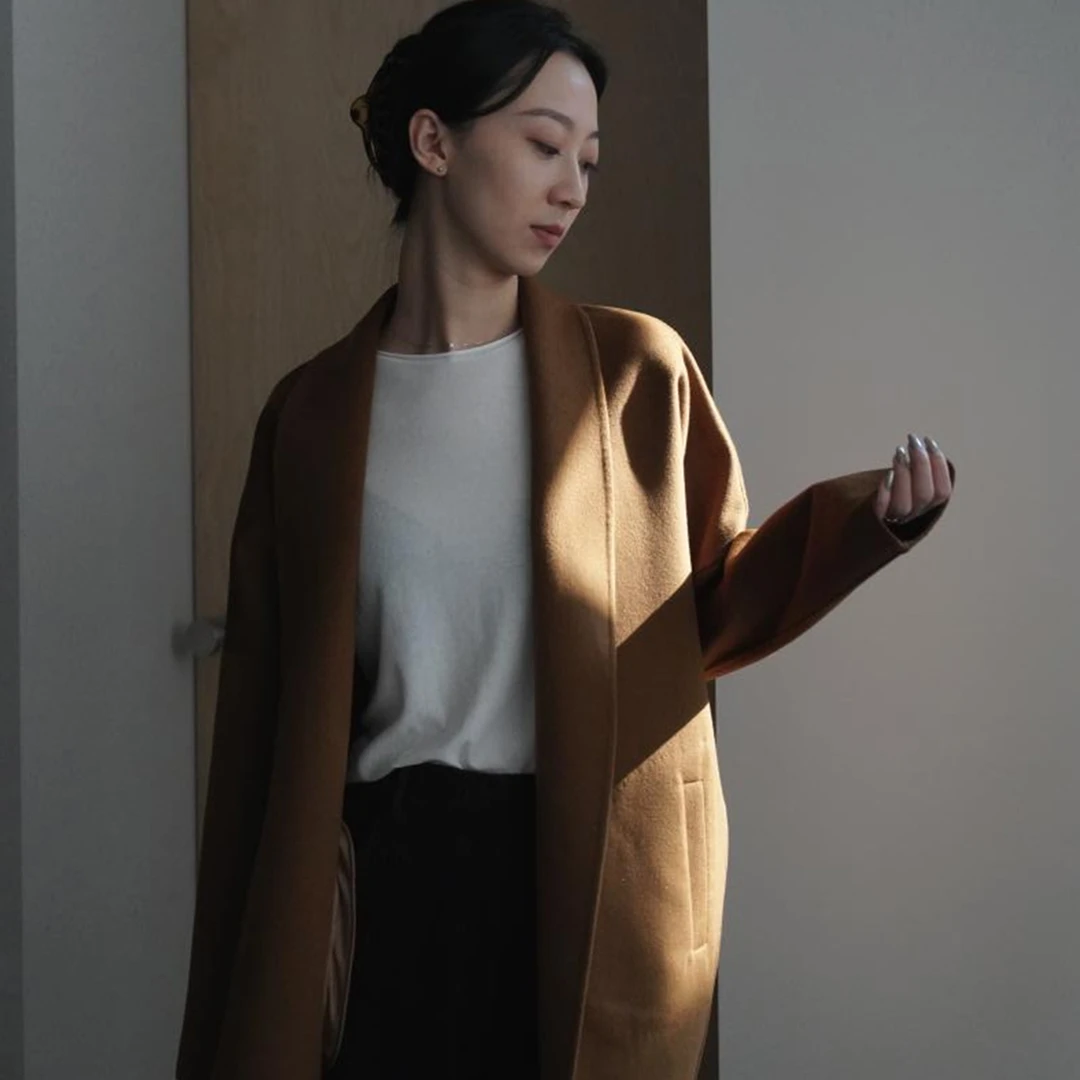 TITANIA INGLIS双面羊毛大衣中长款冬季短款宽松毛呢外套女6041