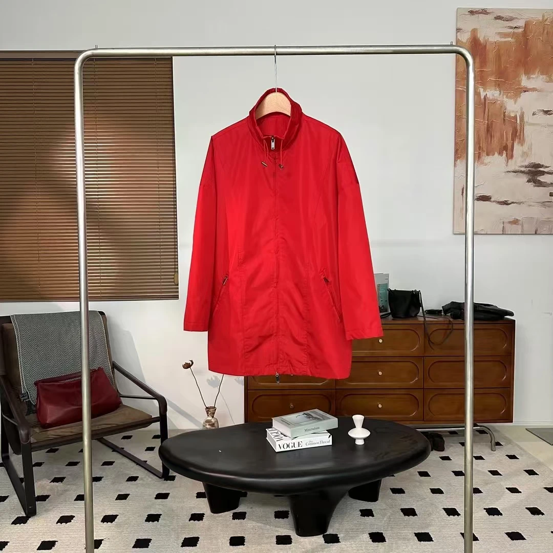 risvolto-宽松长款立领拉链抽绳外套-6166