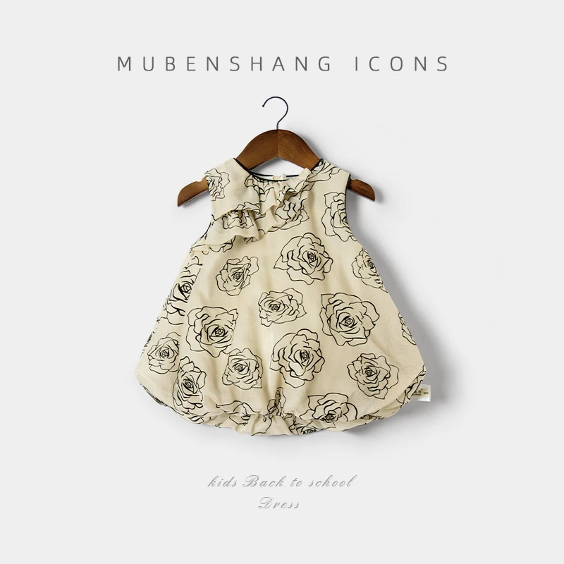 木本尚2024新款女童香槟金小法系宝宝连衣裙