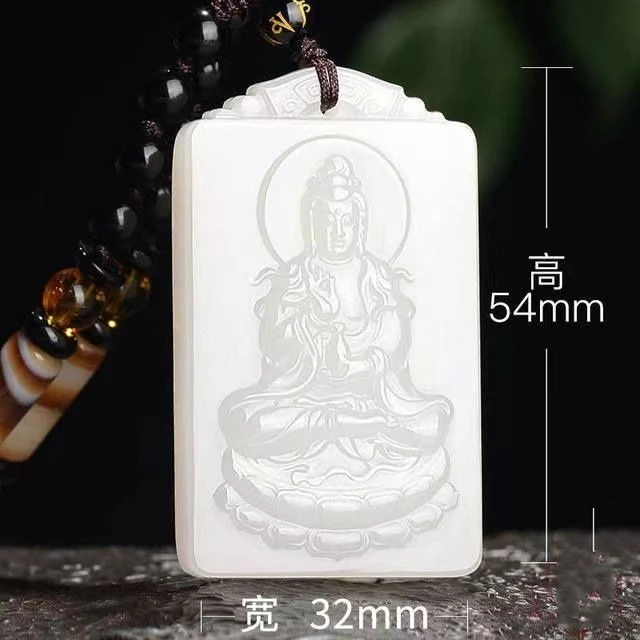 精美手工雕刻白色观音吊坠男士手工十二生肖守护神精雕挂件送朋友