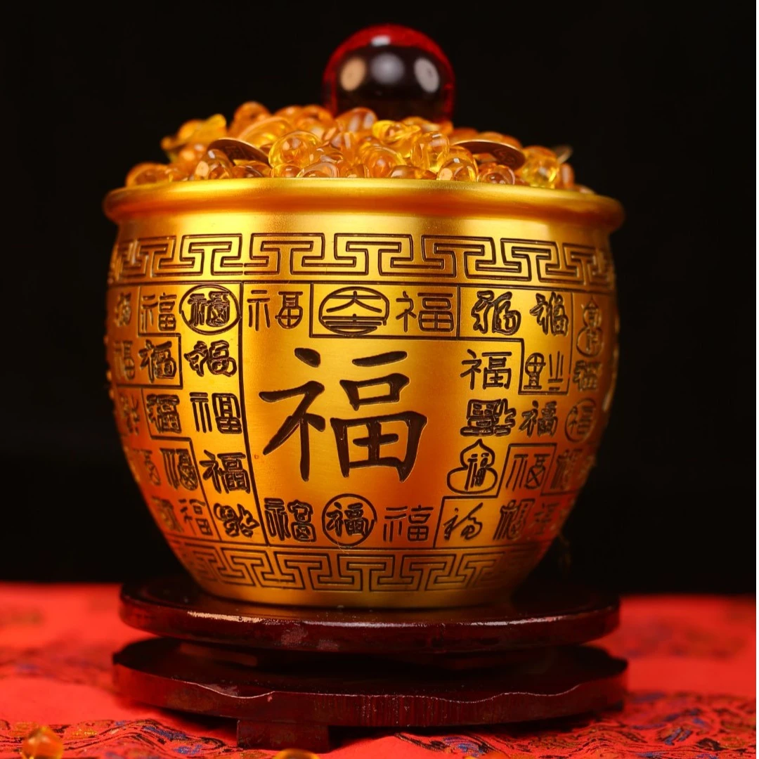 黄铜12cm口径百福米缸高档聚米缸客厅家居工艺品摆件居家摆件