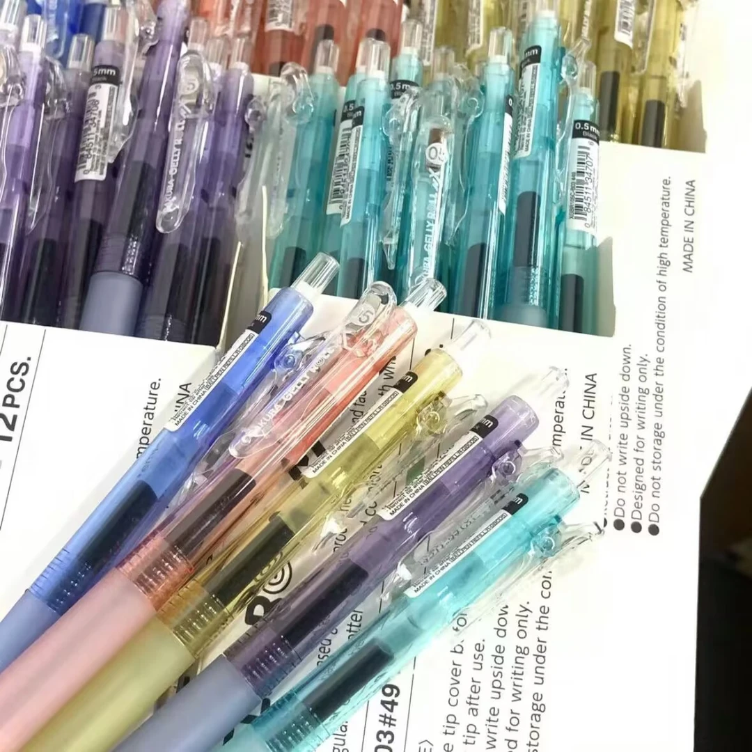 樱花活力果果系列透明笔杆三角笔握刷题黑笔顺滑中性笔