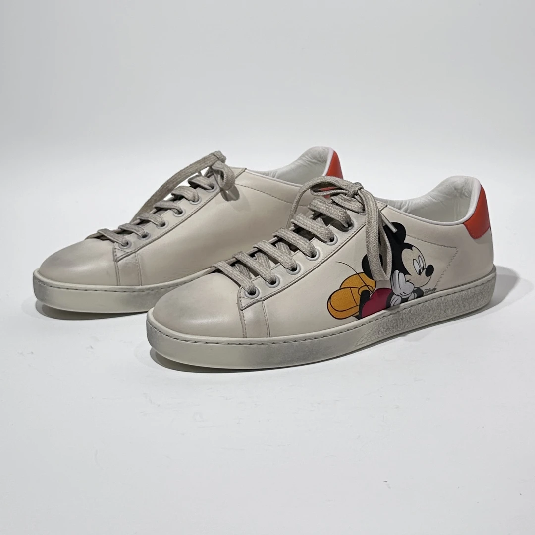 37码/全新/Gucci/古驰 迪士尼联名款米奇印花做旧时尚板鞋/WX0865