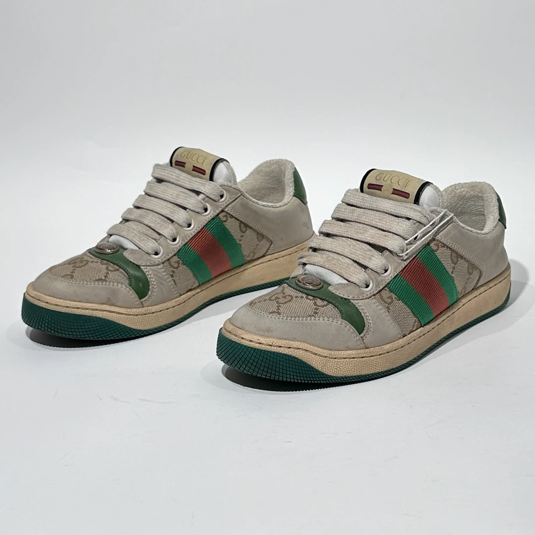 95新 GUCCI/古驰 34码 绿尾休闲时尚脏脏鞋/WX80166