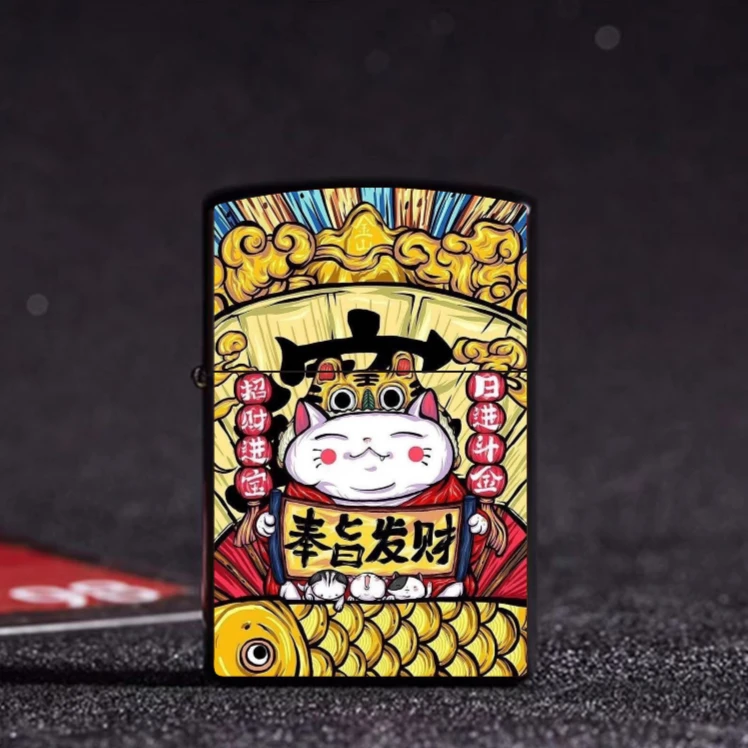 国潮彩绘防风煤油火机创意金属翻盖砂轮老式打火机网红中国风