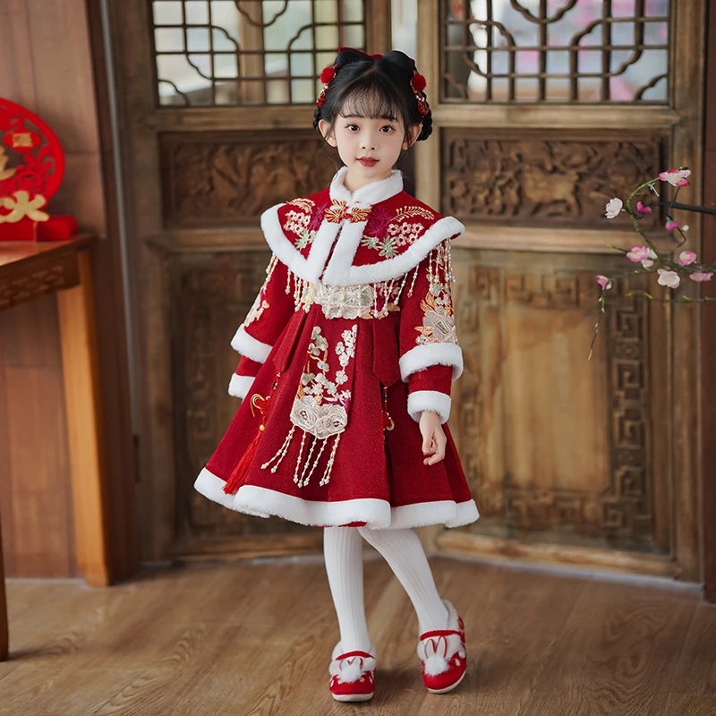 女童拜年服中国风唐装冬装儿童喜庆古装旗袍裙新年冬款女宝宝裙子