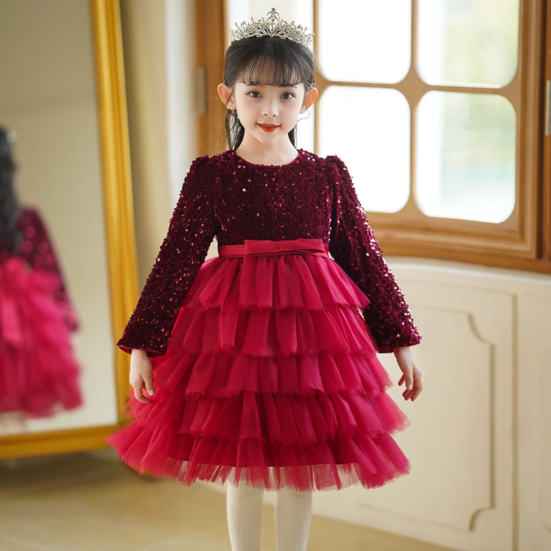 女童秋冬亮片公主裙【黑天鹅】安娜公主裙蛋糕裙儿童洋气蓬蓬连衣裙