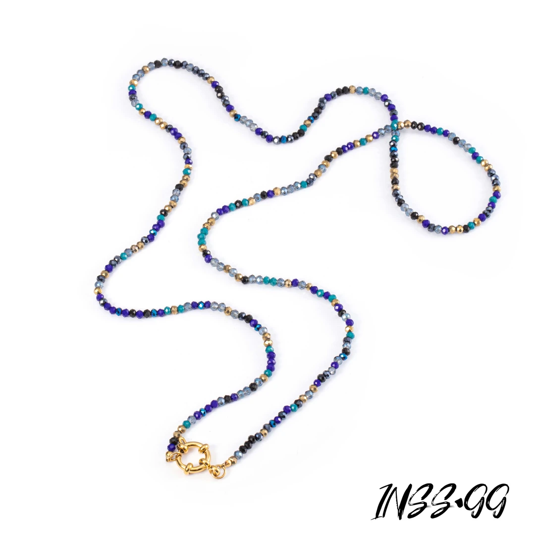 钛钢仿水晶项链 【INSS · GG】蓝色手工项链ins小众项链AX2086