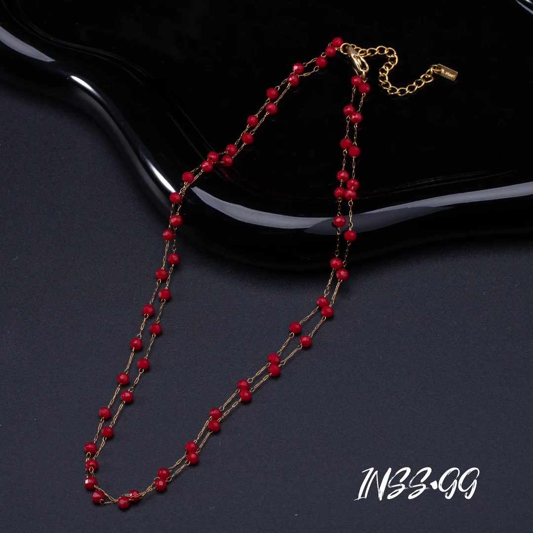钛钢仿水晶项链 【INSS · GG】手工时尚轻奢气质红色小众项链X934