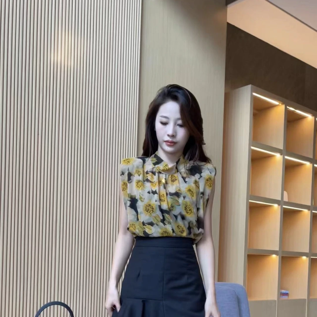 【梦婷家】复古洋气法式时尚无袖百搭上衣-24130