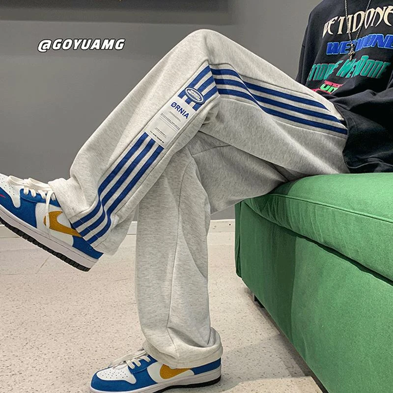 香港高街裤子男款秋冬季潮牌加绒休闲运动卫裤青少年宽松直筒长裤