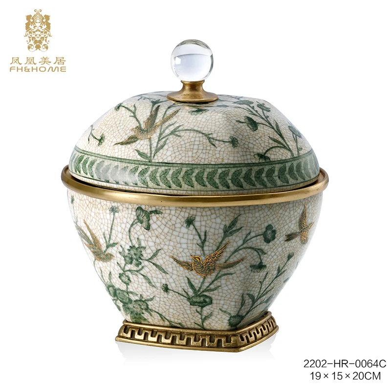 FH&HOME/凤凰美居欧式铜配瓷盖盒高端家居装饰盒储物盒装饰摆件