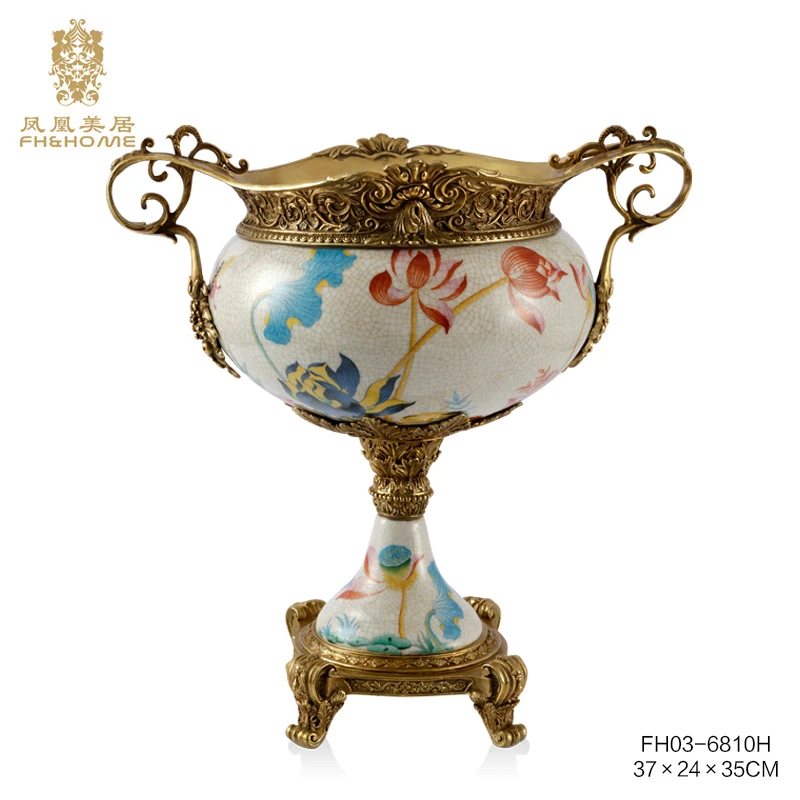 FH&HOME/凤凰美居欧式高档金边陶瓷家居客厅桌面摆件果斗装饰摆件