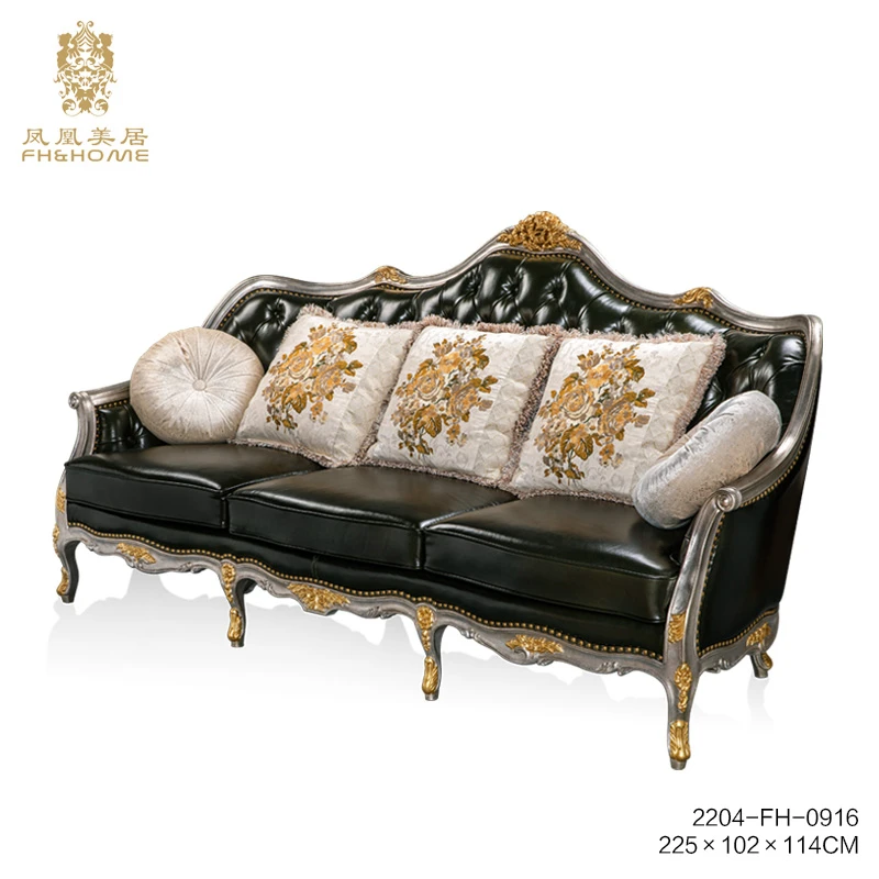 FH&HOME/凤凰美居金银箔仿古三人位沙发奢华欧式手工沙发