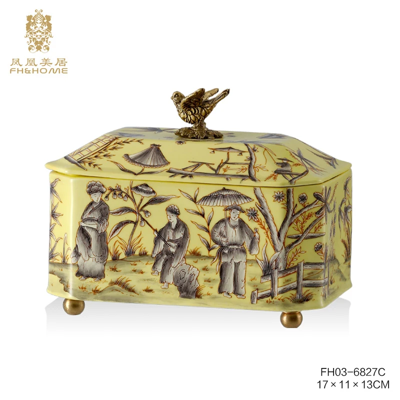 FH&HOME/凤凰美居欧式铜配瓷盖盒饰品盒