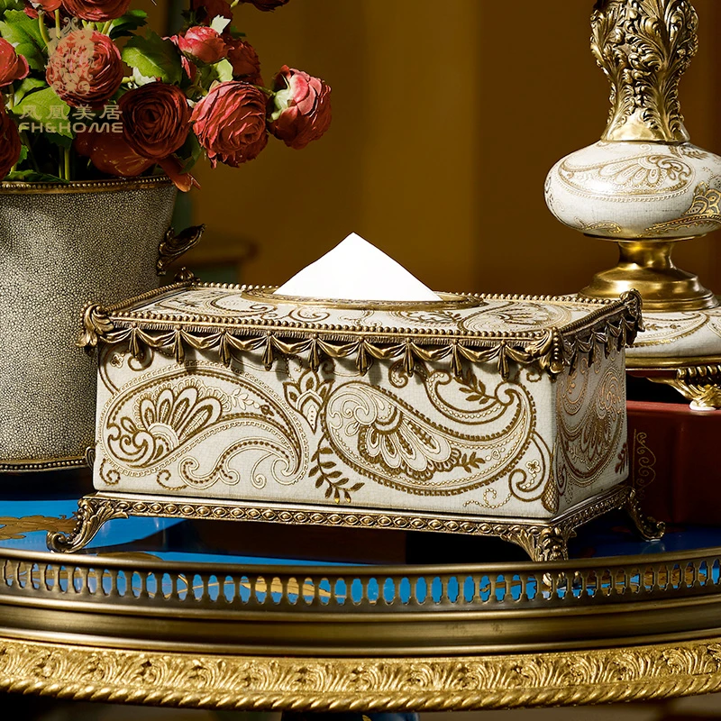 FH&HOME/凤凰美居奢华欧式陶瓷手绘装饰纸巾盒抽纸盒摆件