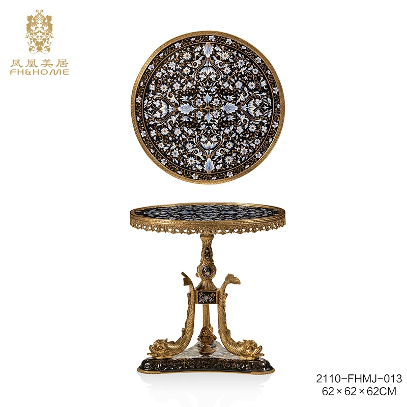 FH&HOME/凤凰美居欧式奢华高档陶瓷圆几家居装饰摆件家用瓷片边几
