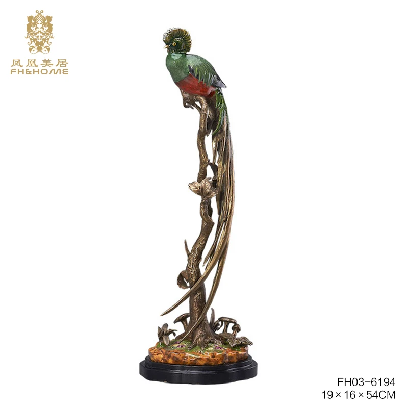 FH&HOME/凤凰美居欧式美式铜瓷摆件小鸟动物客厅装饰绿色鹦鹉摆件