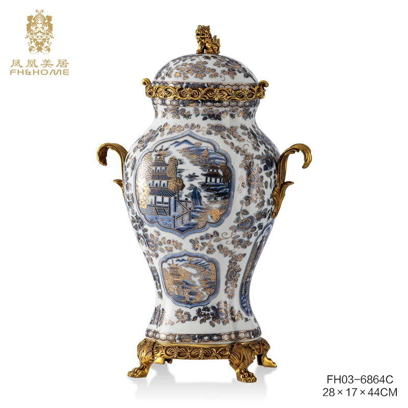 FH&HOME/凤凰美居奢华高温瓷盖坛别墅造型小摆件工艺饰品摆件