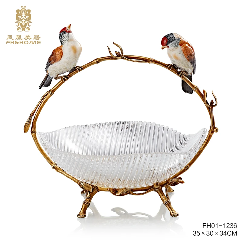 FH&HOME/凤凰美居欧式环保水晶玻璃瓷鸟艺术大号你唱我听果篮果篓