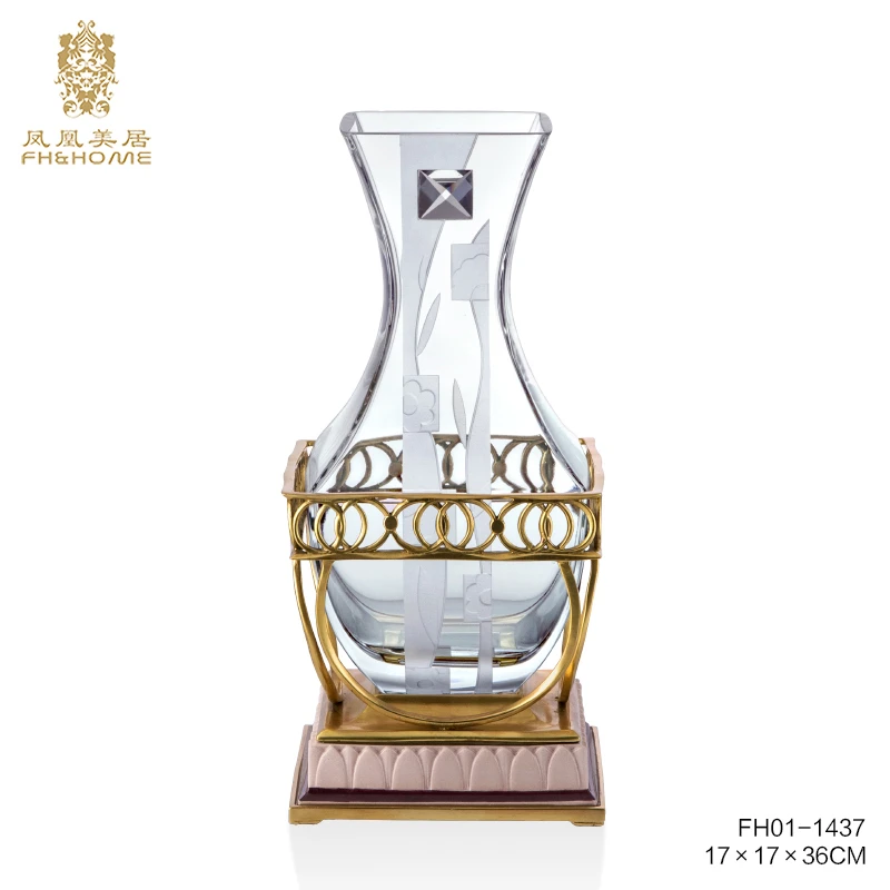 FH&HOME/凤凰美居奢华欧式水晶玻璃花瓶摆件高档个性铜高温瓷