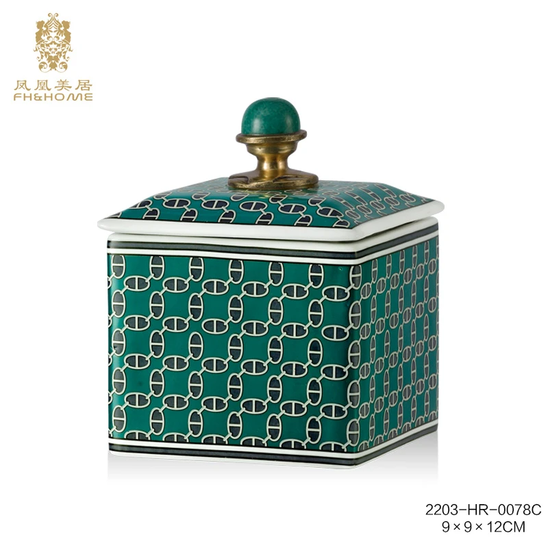 FH&HOME/凤凰美居欧式方形小盖盒系列绿色卧室首饰盒饰品盒